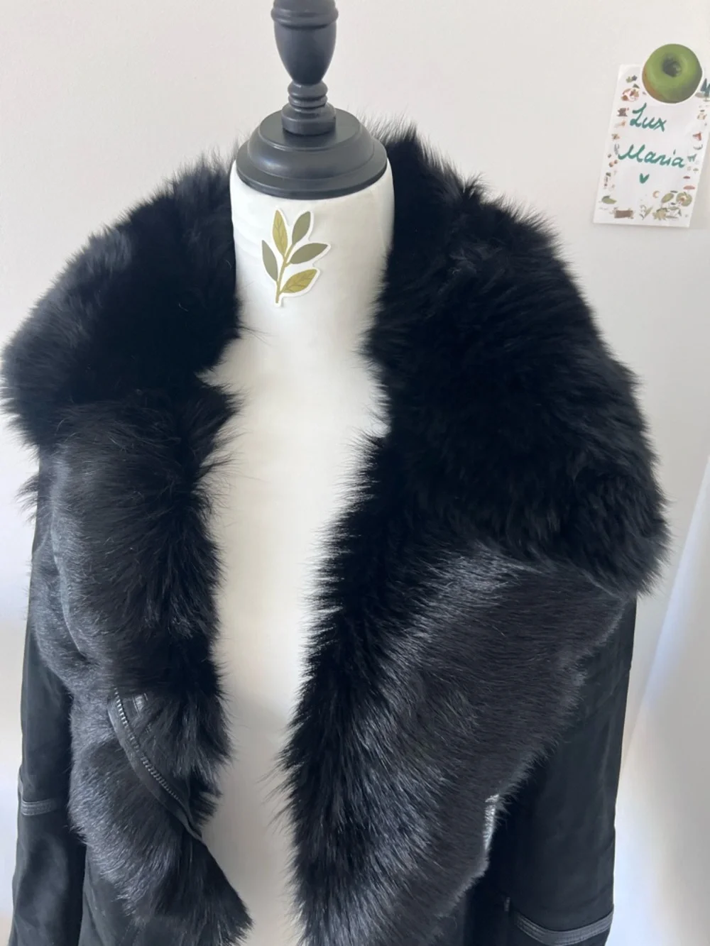 Black Real Suede Lamb Leather w Fox Fur Collar Moto Jacket XS - Picture 5 of 15